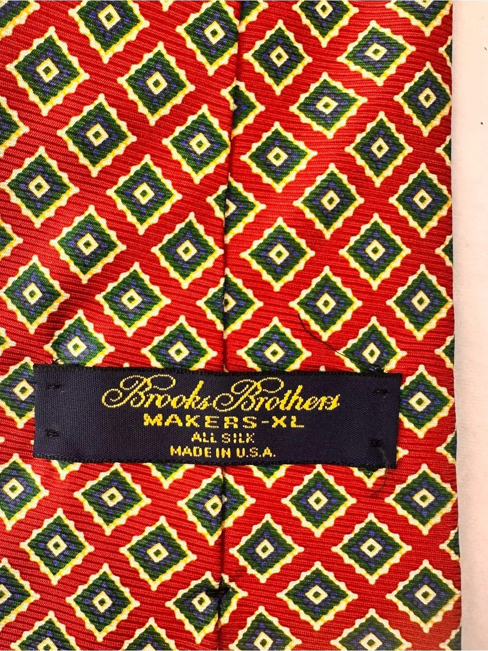 Men's Red Geometric Silk Tie Vintage Brooks Brothers Makers Multicolor Necktie